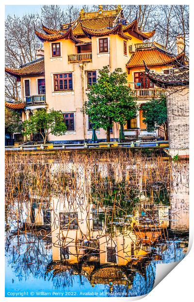 Old Chinese House West Lake Reflection Hangzhou Zhejiang China Print by William Perry