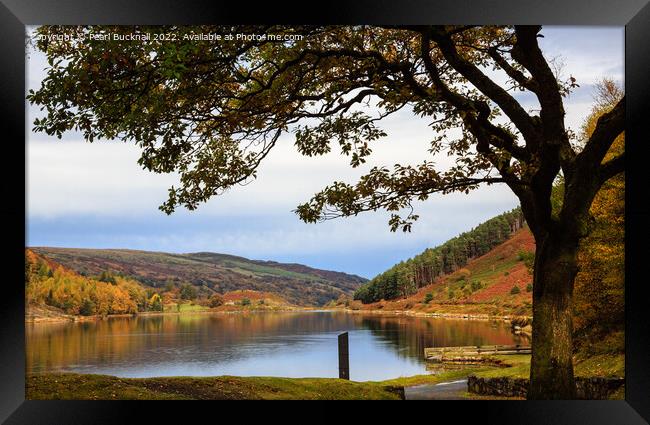 Llyn Geirionydd Lake in Autumn Snowdonia Framed Print by Pearl Bucknall