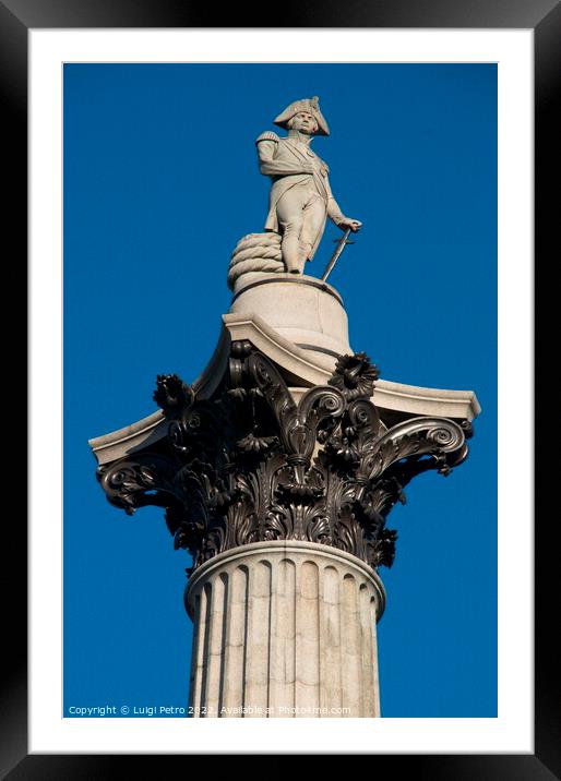 Low angle view of Nelson Column , London, UK. Framed Mounted Print by Luigi Petro