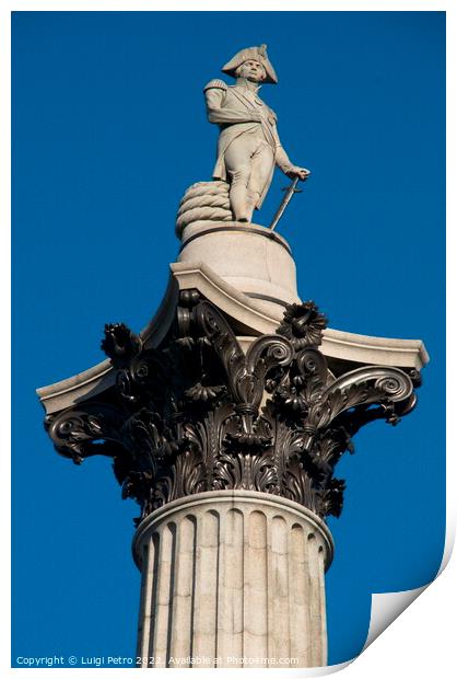 Low angle view of Nelson Column , London, UK. Print by Luigi Petro
