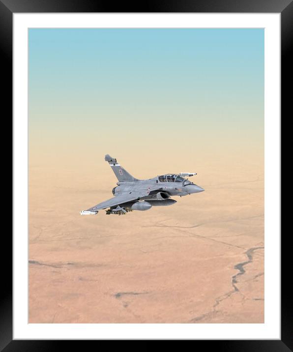 Rafale B, French Air Force, over Africa Framed Mounted Print by Simon Westwood