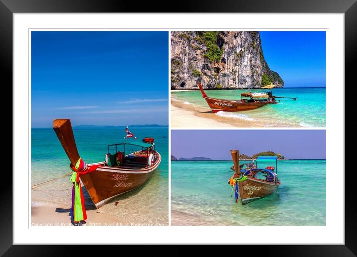 Long tail boats triptych, Thailand Framed Mounted Print by Kevin Hellon