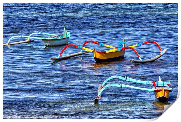 Traditional Balinese fishing boats  Print by Kevin Hellon