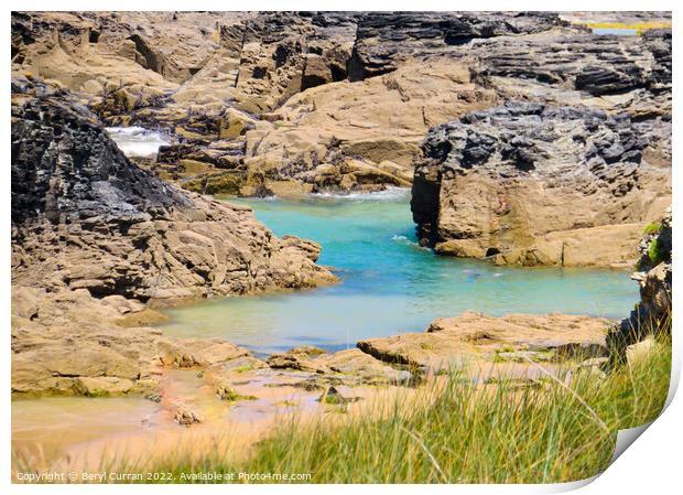Majestic rock pools at Gwithian Cornwall Print by Beryl Curran