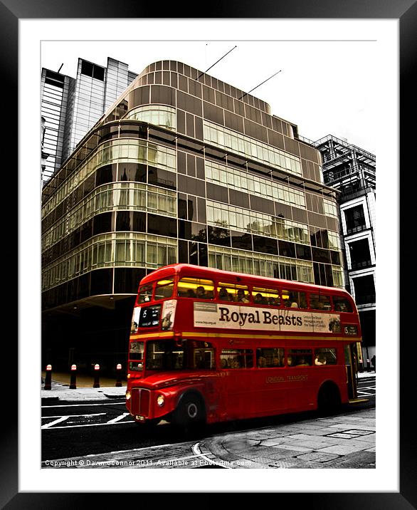 Express Building and London Bus Framed Mounted Print by Dawn O'Connor
