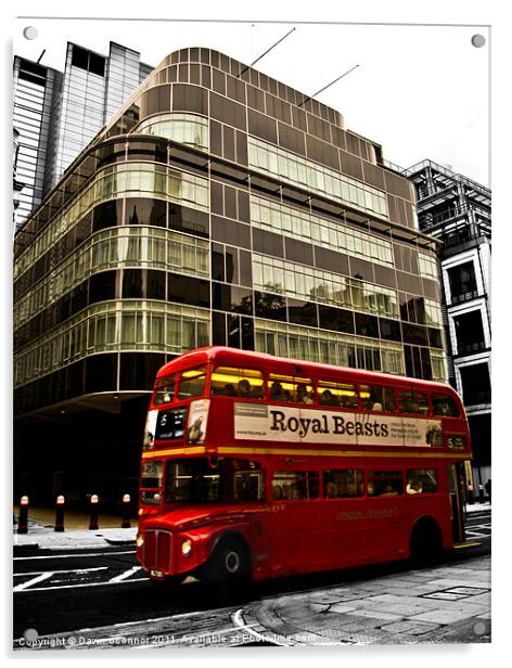 Express Building and London Bus Acrylic by Dawn O'Connor