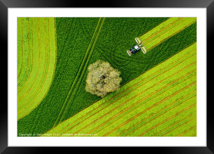 Farm mowing from the air Framed Mounted Print by Gary Holpin