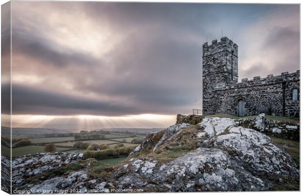 God rays at sunset at Brentor Church Canvas Print by Gary Holpin