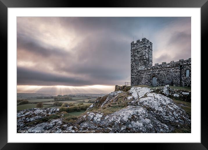 God rays at sunset at Brentor Church Framed Mounted Print by Gary Holpin