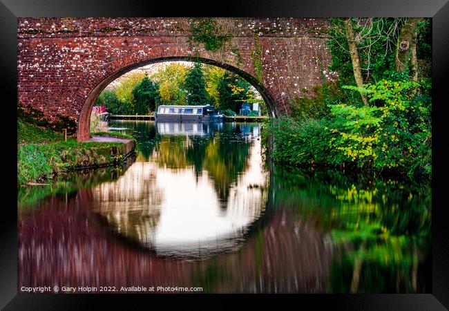 Canal boat reflections Framed Print by Gary Holpin