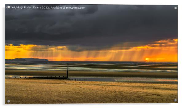 Ocean Sunset Rhyl Wales  Acrylic by Adrian Evans