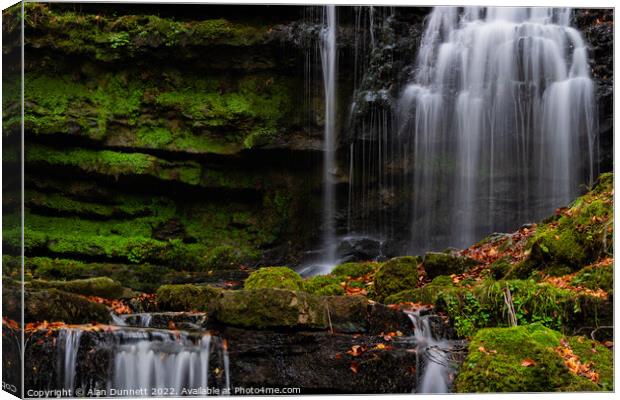 Scaleber Moss cliff and waterfall Canvas Print by Alan Dunnett
