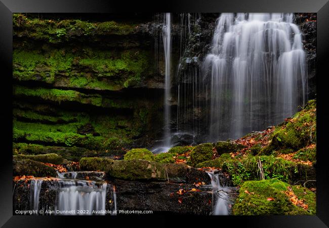 Scaleber Moss cliff and waterfall Framed Print by Alan Dunnett