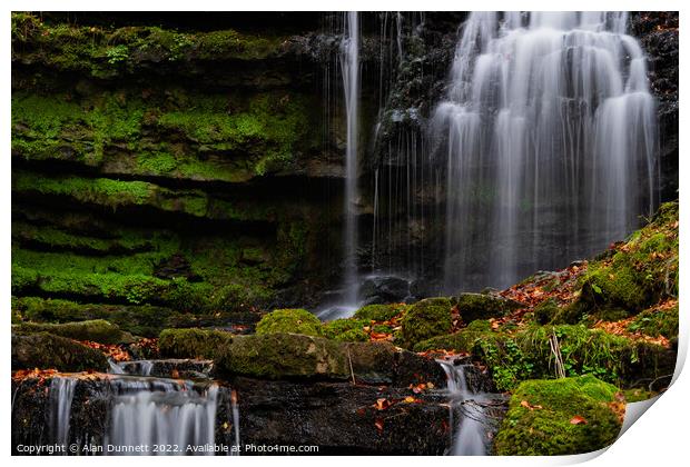Scaleber Moss cliff and waterfall Print by Alan Dunnett