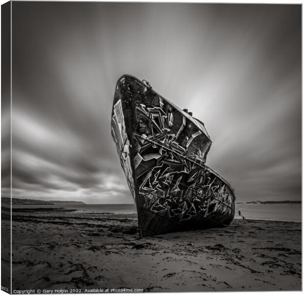 Moody day at the shipwreck  Canvas Print by Gary Holpin