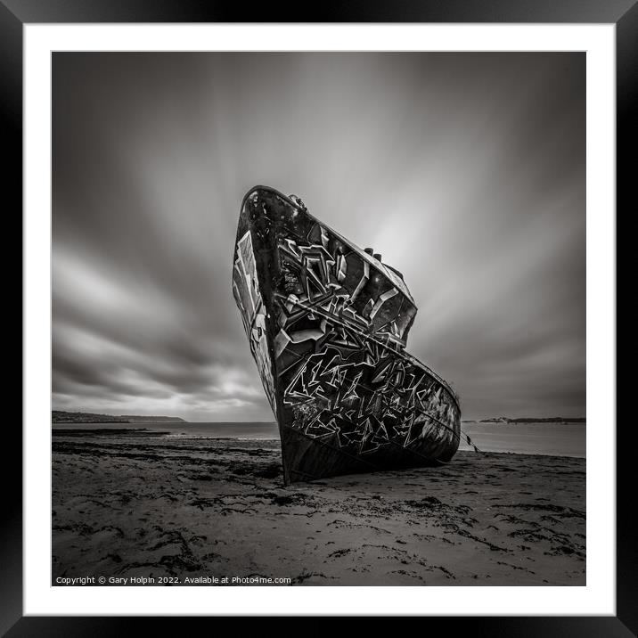 Moody day at the shipwreck  Framed Mounted Print by Gary Holpin