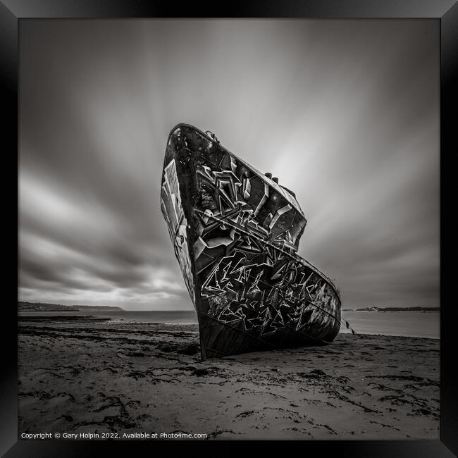 Moody day at the shipwreck  Framed Print by Gary Holpin