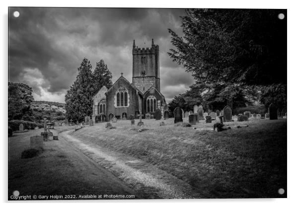 Moody day at North Bovey Church Acrylic by Gary Holpin