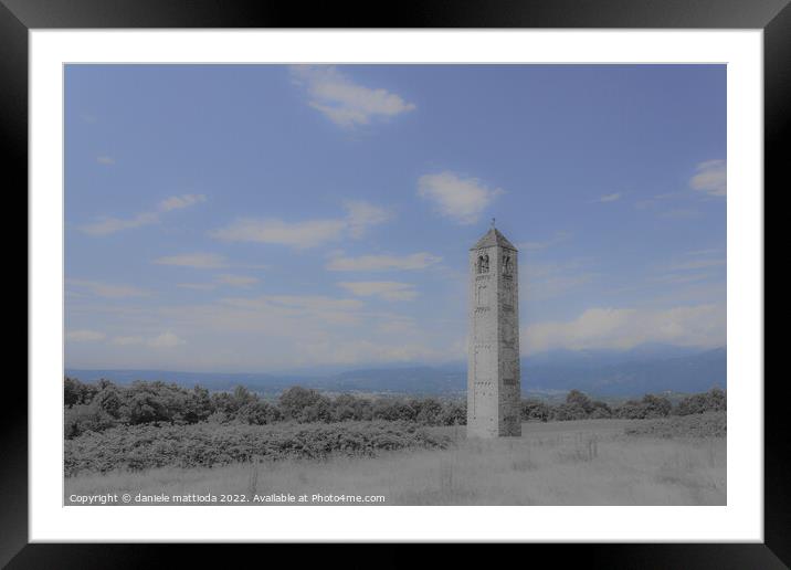 DREAMY EFFECT on the solitary medieval stone bell  Framed Mounted Print by daniele mattioda