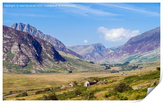 Mountains in Ogwen Valley in Snowdonia Wales Print by Pearl Bucknall