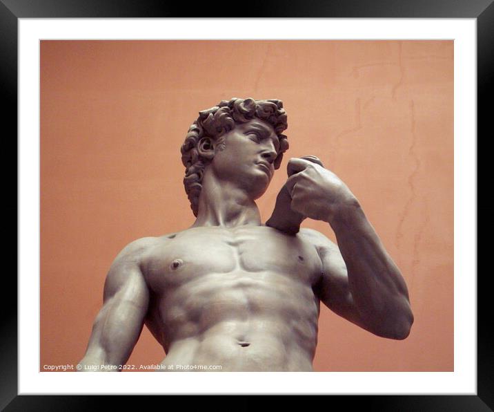 Plaster cast of David by Michelangelo, London, UK. Framed Mounted Print by Luigi Petro