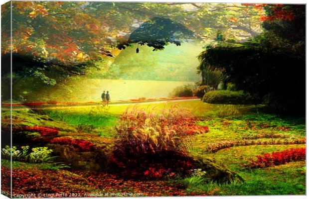 Walking through some enchanted gardens with a friend. Canvas Print by Luigi Petro