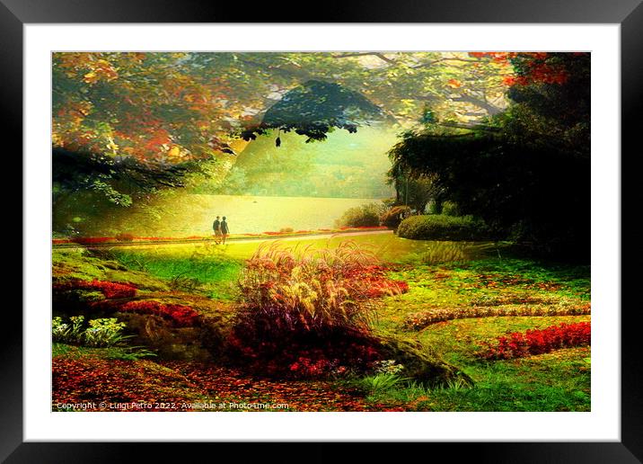 Walking through some enchanted gardens with a friend. Framed Mounted Print by Luigi Petro