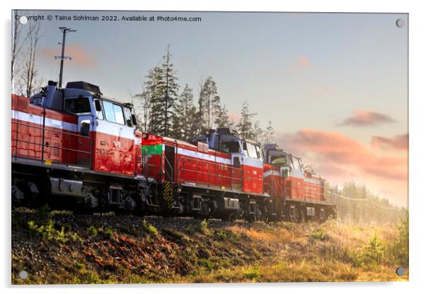 Three Diesel Engines At Speed Towards Sunset  Acrylic by Taina Sohlman