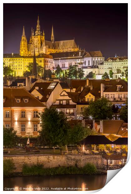 Prague Castle and St. Vitus Cathedral by night Print by Melanie Viola