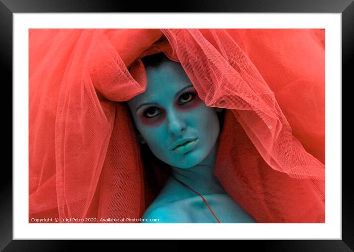 Red veil around my head. Framed Mounted Print by Luigi Petro