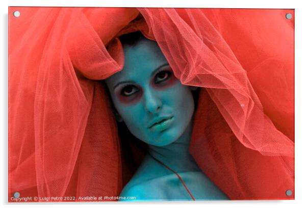 Red veil around my head. Acrylic by Luigi Petro