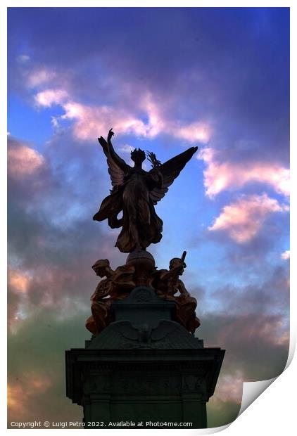 Gilded bronze Winged Victory, VIctoria memorial, London, UK. Print by Luigi Petro