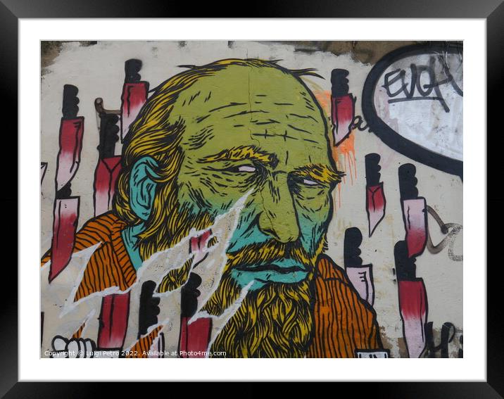 Graffiti showing an old man, London, UK. Framed Mounted Print by Luigi Petro