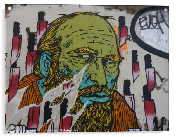 Graffiti showing an old man, London, UK. Acrylic by Luigi Petro