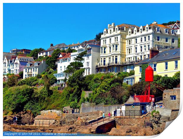 Fowey riverside, Cornwall. Print by john hill