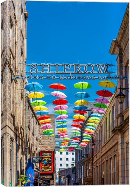 Shiprow Umbrellas Canvas Print by Valerie Paterson
