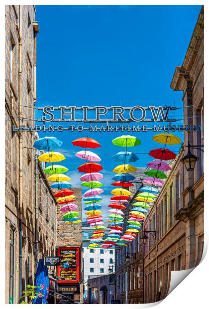 Shiprow Umbrellas Print by Valerie Paterson