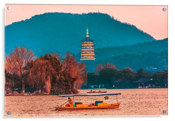 Leifeng Pagoda Boats West Lake Hangzhou Zhejiang China Acrylic by William Perry