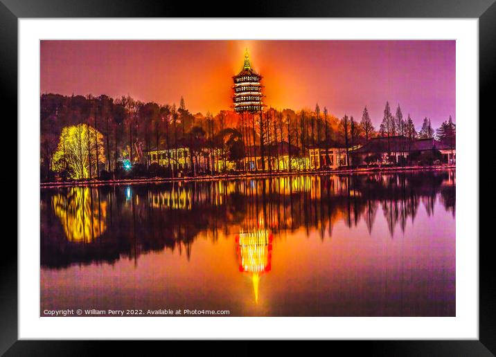 Leifeng Pagoda Reflection West Lake Hangzhou Zhejiang China Framed Mounted Print by William Perry
