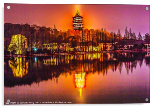 Leifeng Pagoda Reflection West Lake Hangzhou Zhejiang China Acrylic by William Perry