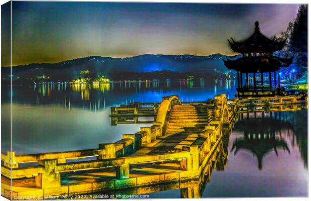 Old Chinese Pagoda West Lake Reflection Hangzhou Zhejiang China Canvas Print by William Perry