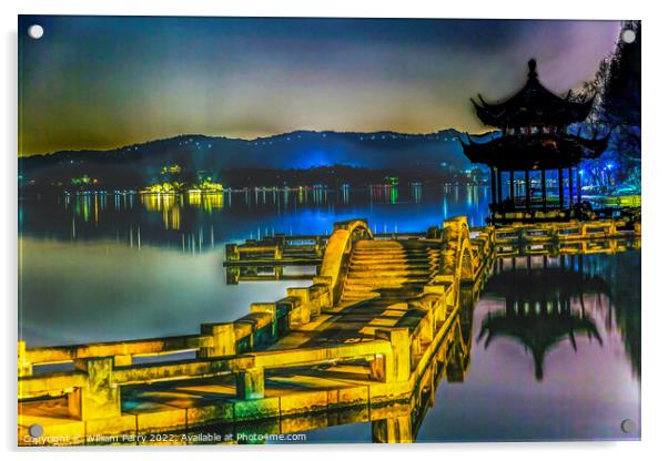 Old Chinese Pagoda West Lake Reflection Hangzhou Zhejiang China Acrylic by William Perry