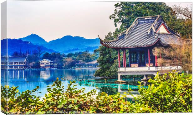 Old Chinese Pavilion West Lake Hangzhou Zhejiang China Canvas Print by William Perry