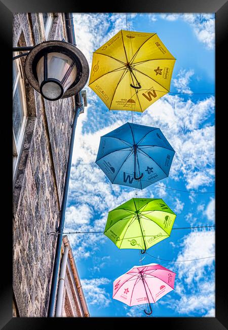 Hanging Umbrellas Framed Print by Valerie Paterson