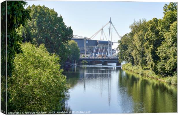 The Principality Stadium and the River Taff Canvas Print by Gordon Maclaren