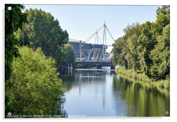 The Principality Stadium and the River Taff Acrylic by Gordon Maclaren