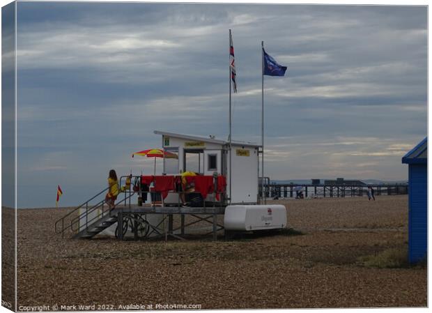 The Lifeguard Station on Hastings beach. Canvas Print by Mark Ward
