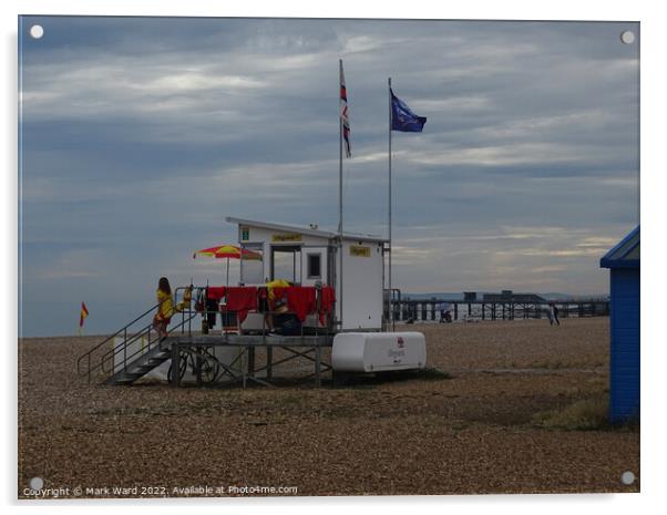 The Lifeguard Station on Hastings beach. Acrylic by Mark Ward
