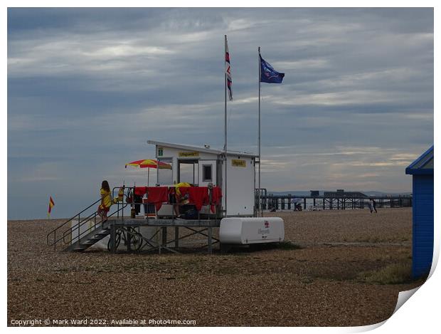 The Lifeguard Station on Hastings beach. Print by Mark Ward