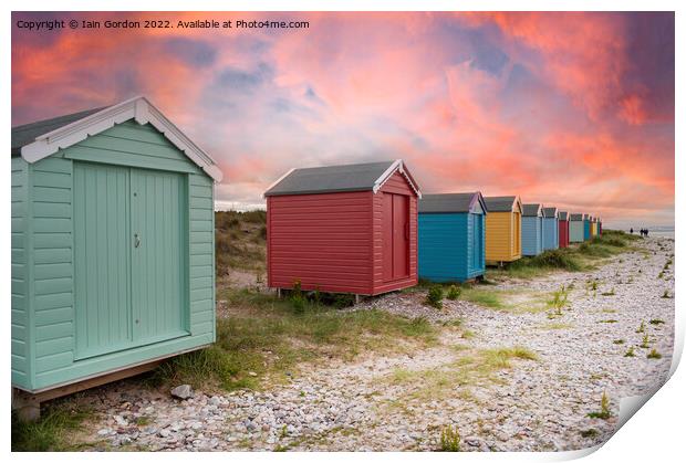 Beach Huts Findhorn Moray Scotland Print by Iain Gordon